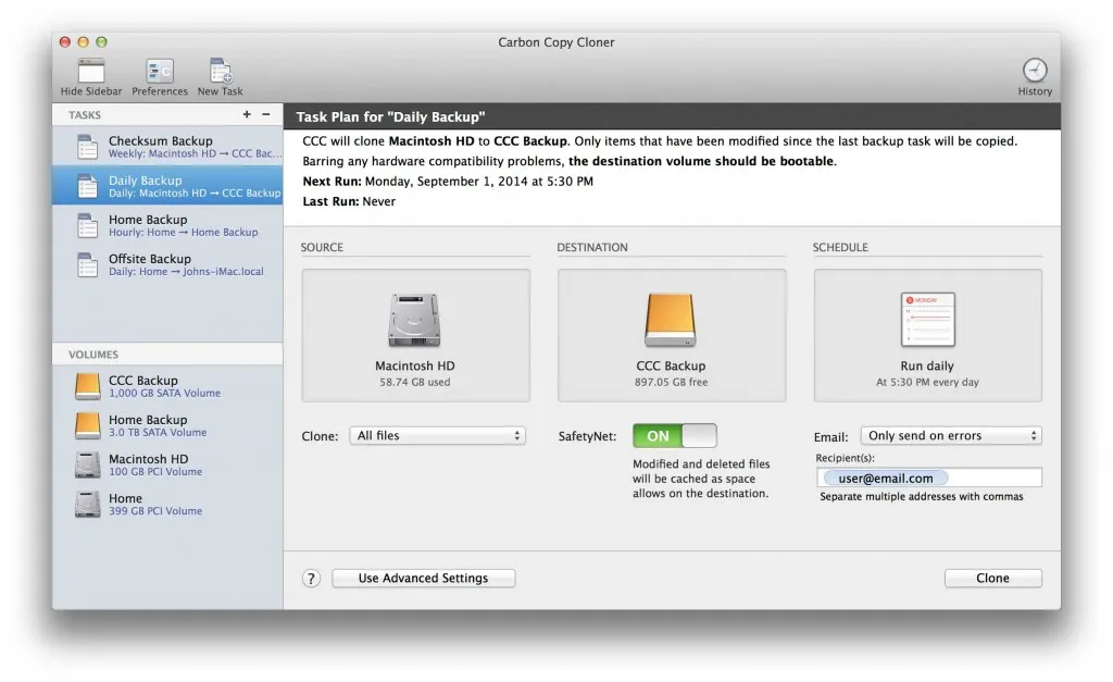 Carbon Copy è una utility che consente di clonare un disco rigido riversandolo perfettamente su una unità SSD collegata, ad esempio, ad un box USB esterno.