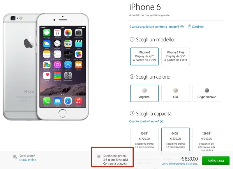 tempi spedizione iphone 6 3-5 giorni