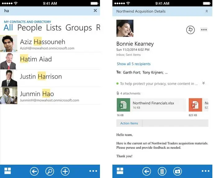 Esempio Outlook su iOS