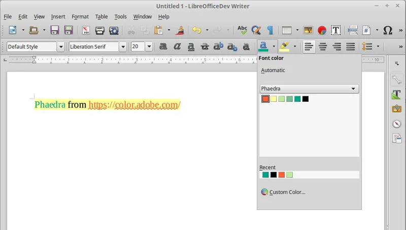 Una delle novità di LibreOffice 5 è il supporto alle palette .ASE (campioni colore supportati anche da Photoshop e simili).