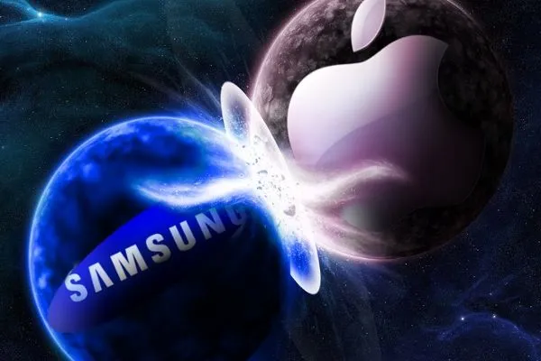 Apple contro Samsung, foto scontro dei loghi apple samsung
