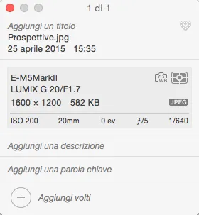 finestra dati exif photos