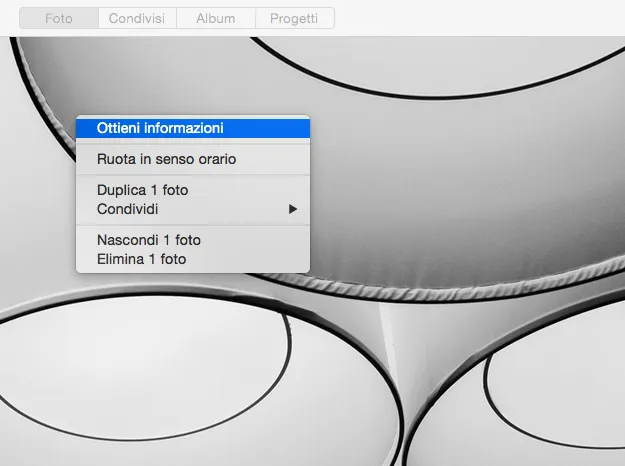 foto mac ottieni informazioni