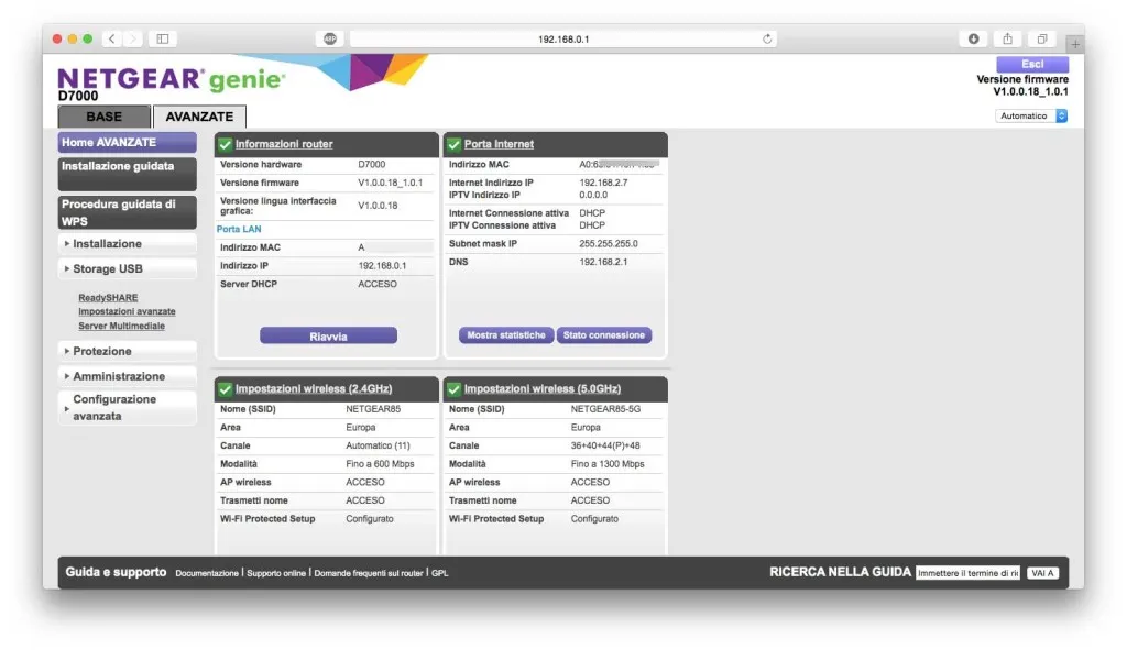Da questa sezione è possibile verificare al volo le varie impostazioni