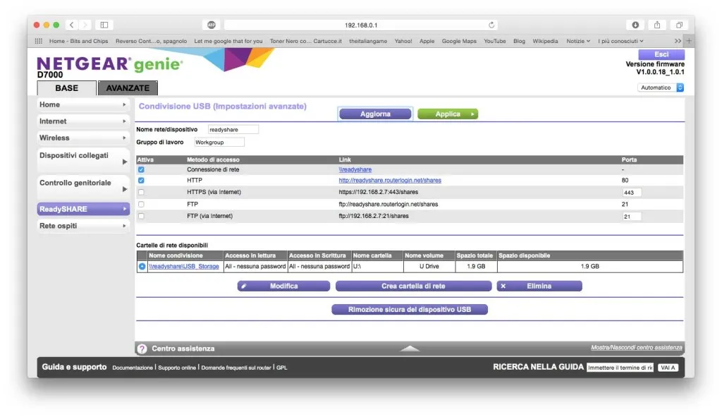 Funzioni di condivisione avanzate relative a un disco collegato alla porta USB