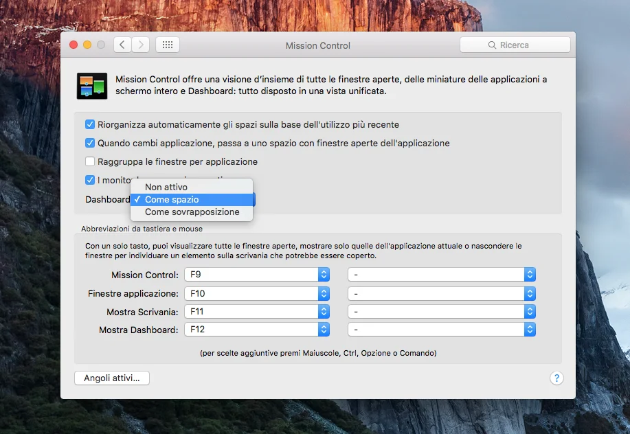 ripristinare la Dashboard in OS X El Capitan