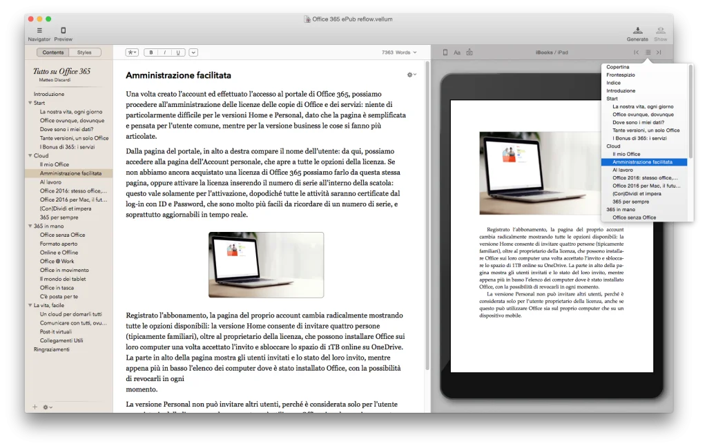 Una piccola anteprima sul nostro libro, dove possiamo vedere le nuove piattaforme di Vellum introdotte con la versione 1.3