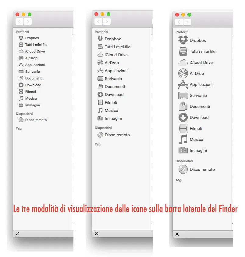Icone nella barra laterale del Finder