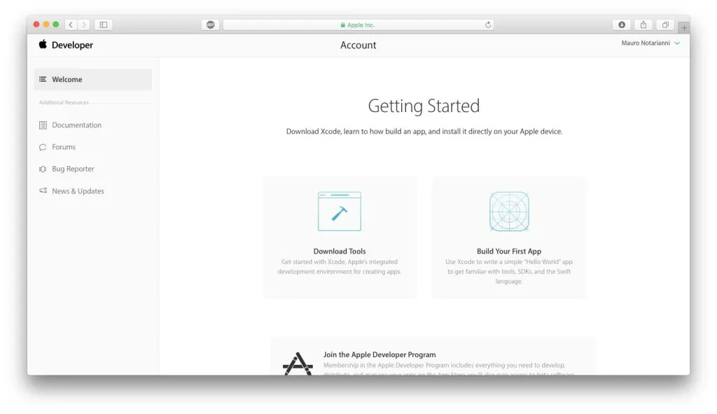Pagina sito sviluppatori