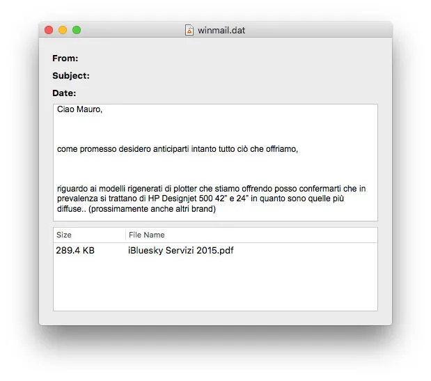 Un allegato Winmail.dat convertito con TNEF’s Enough - aprire winmail.dat