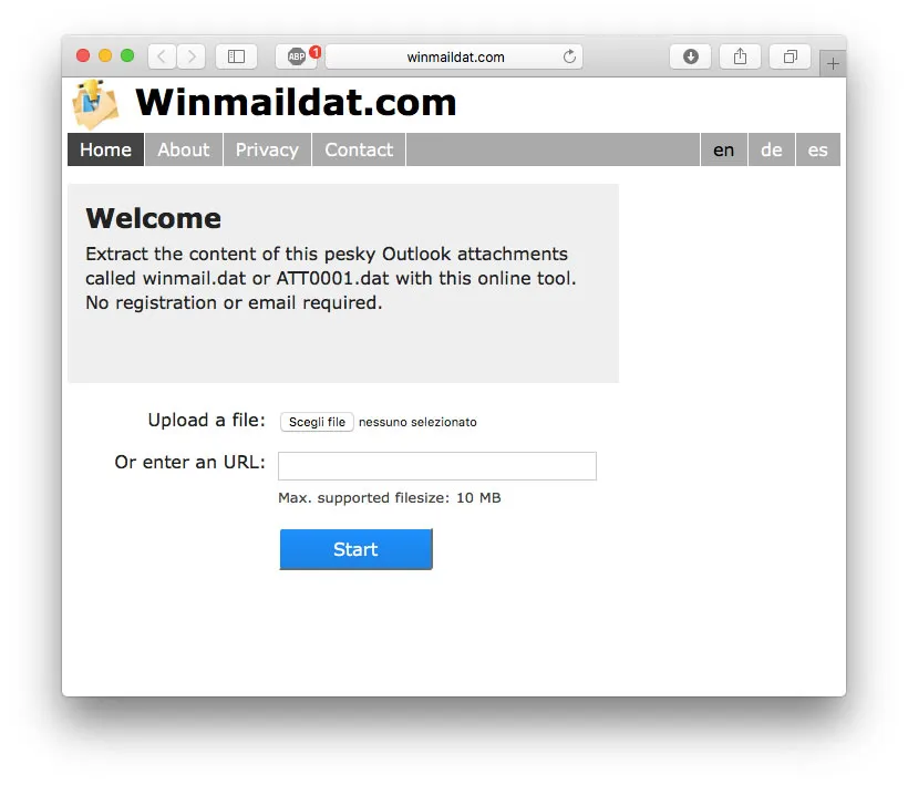 Il sito WinMaildat.com - aprire winmail.dat