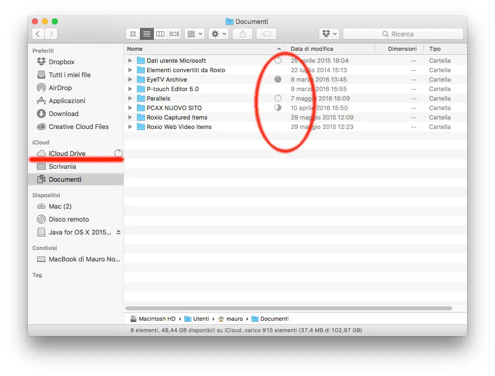 Documenti in caricamento su iCloud Drive