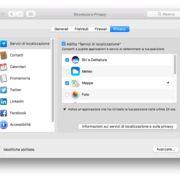 Per alcune funzioni di Siri, è necessario spuntare specifiche opzioni nella sezione Sicurezza e Privacy