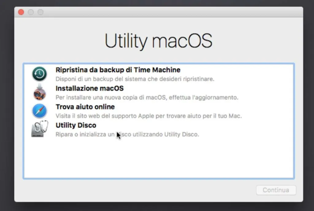 Installazione macOS Sierra da chiavetta USB
