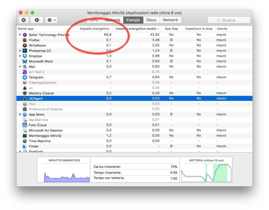 autonomia macbook pro 2016