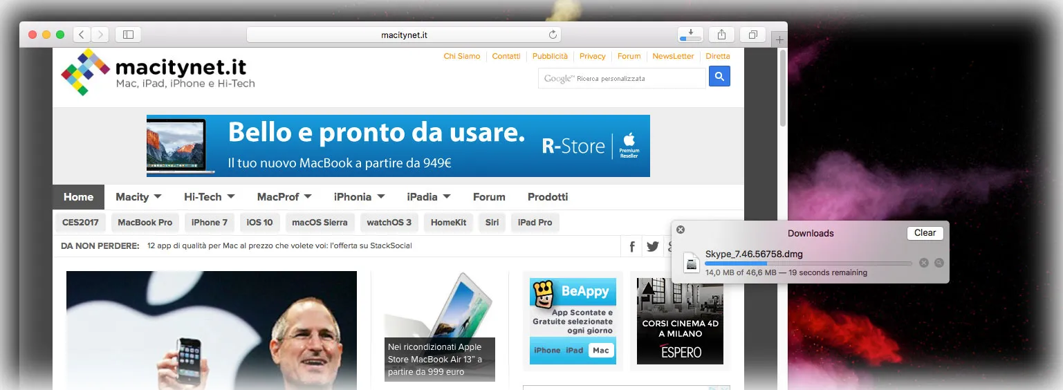 macos 10.12.4 Finestra fluttuante dei download