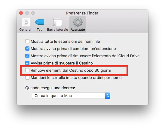 cestino Mac automaticamente