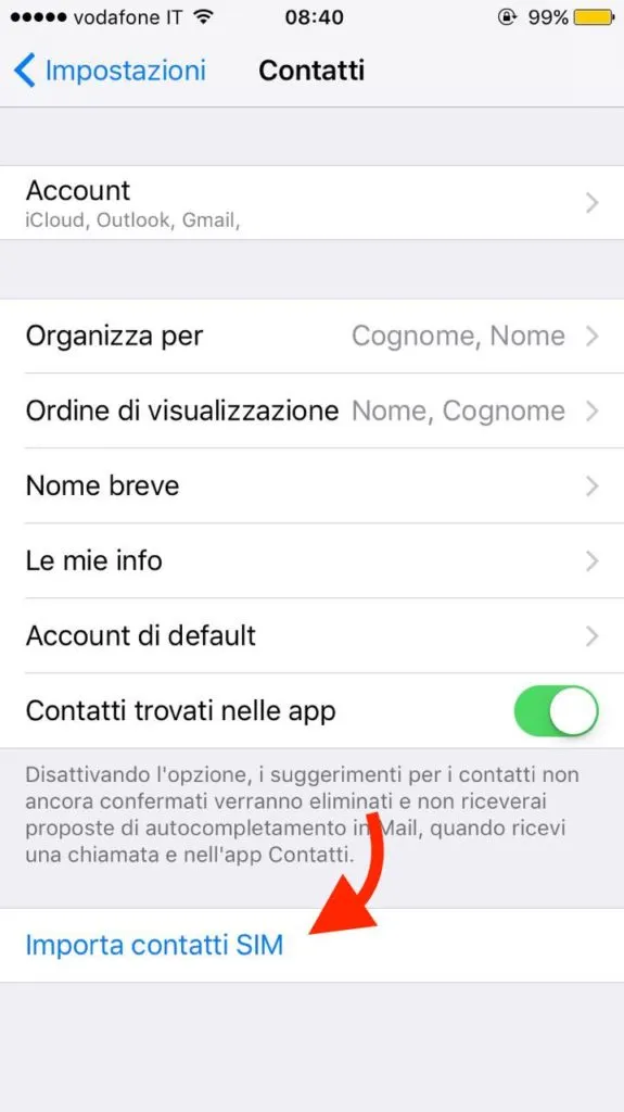 importare contatti da SIM a iPhone