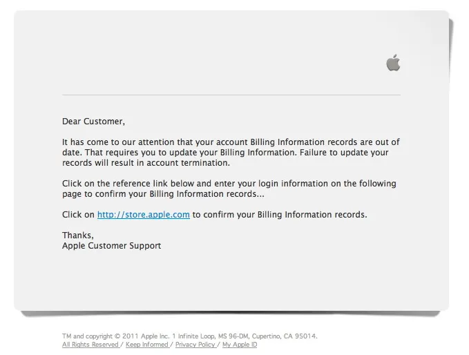 Altra finta mail che SEMBRA provenire da Apple