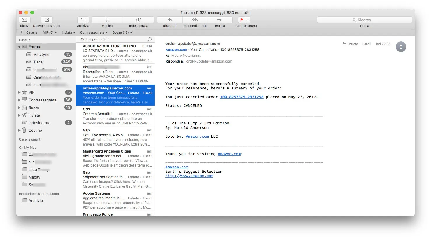 Esempio di mail che potrebbe ingannare utenti poco attenti. SEMBRA arrivare da Amazon: in realtà i link rimandano ad un sito di phishing