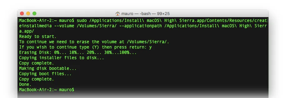 creare chiavetta high sierra