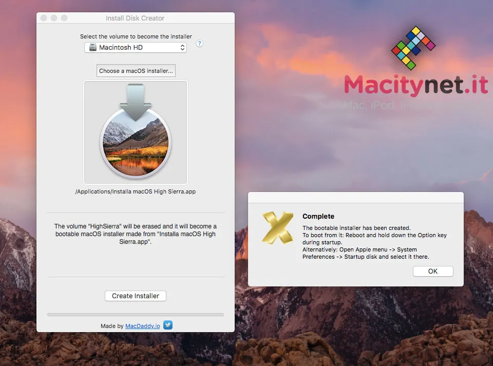 creare chiavetta high sierra