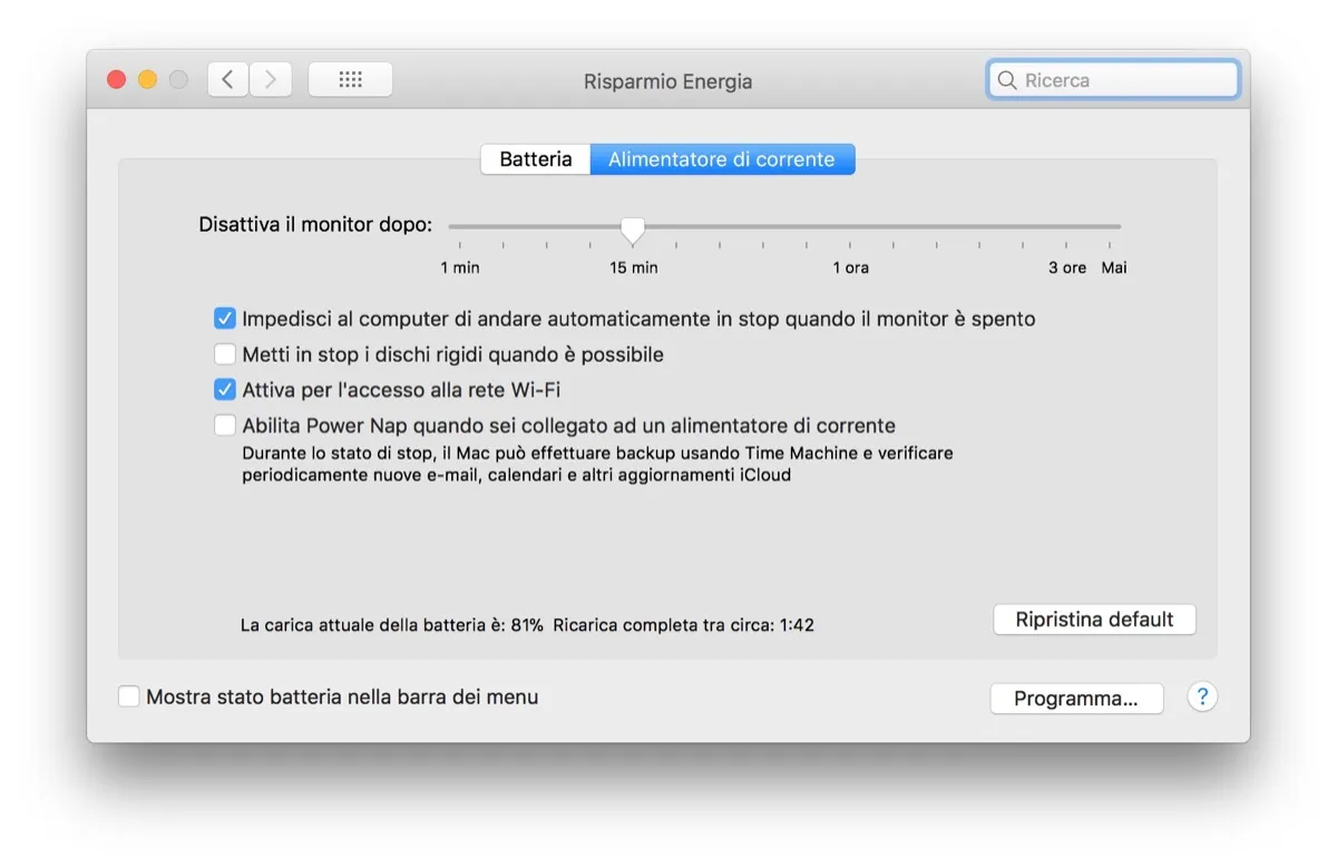impedire al MacBook di spegnersi
