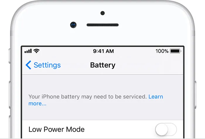 Il messaggio "La batteria di iPhone potrebbe richiedere assistenza tecnica" su iOS