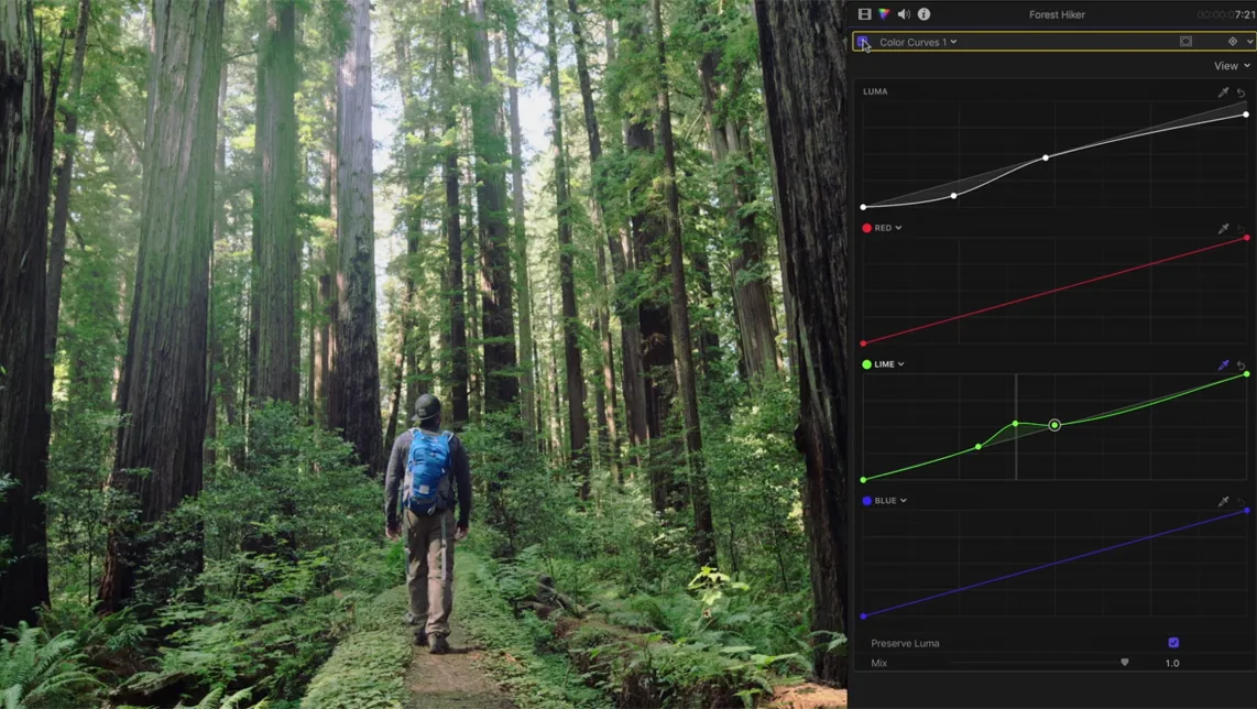 Le curve colore consentono di consentono di analizzare il colore e la luminanza di una clip.