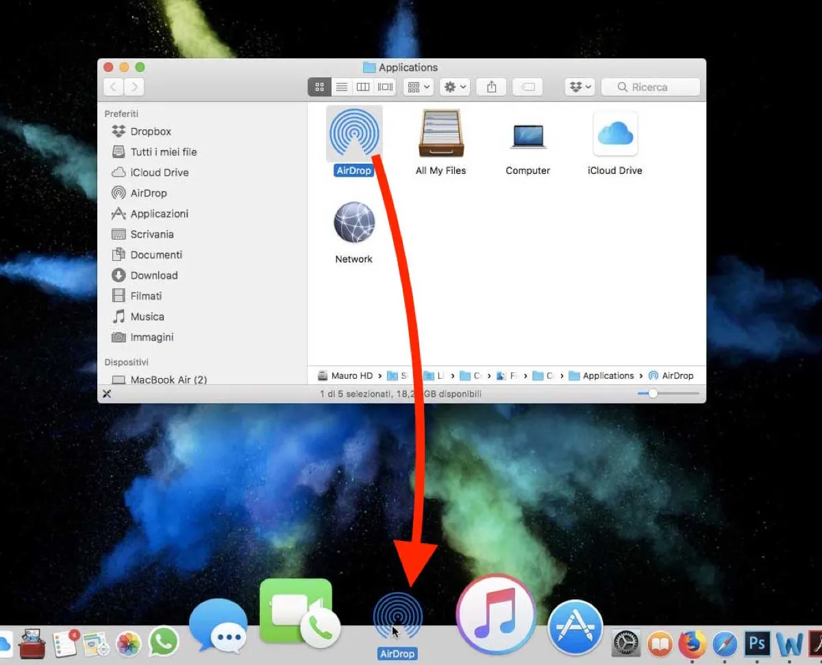 Come aggiungere la scorciatoia ad AirDrop sul dock del Mac Come aggiungere la scorciatoia ad AirDrop sul dock del Mac