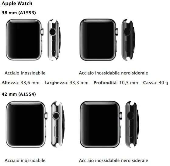 dimensione apple watch