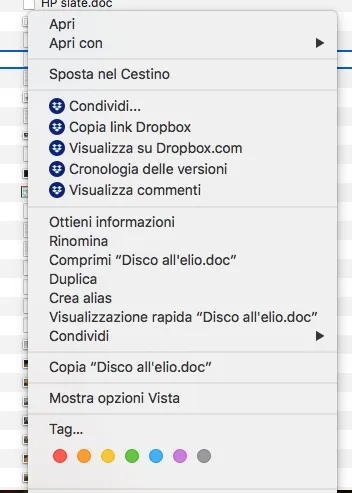 menù dropbox