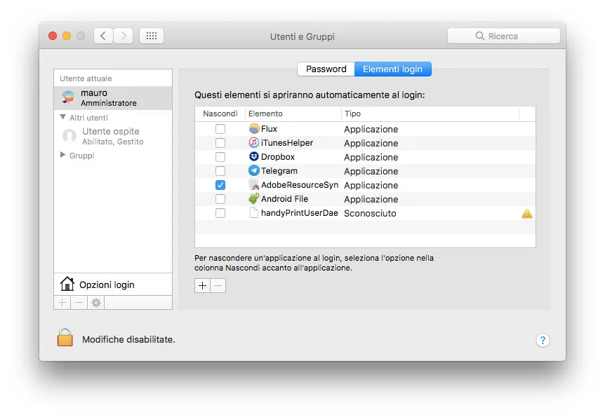 il mac non si avvia - le app all'avvio