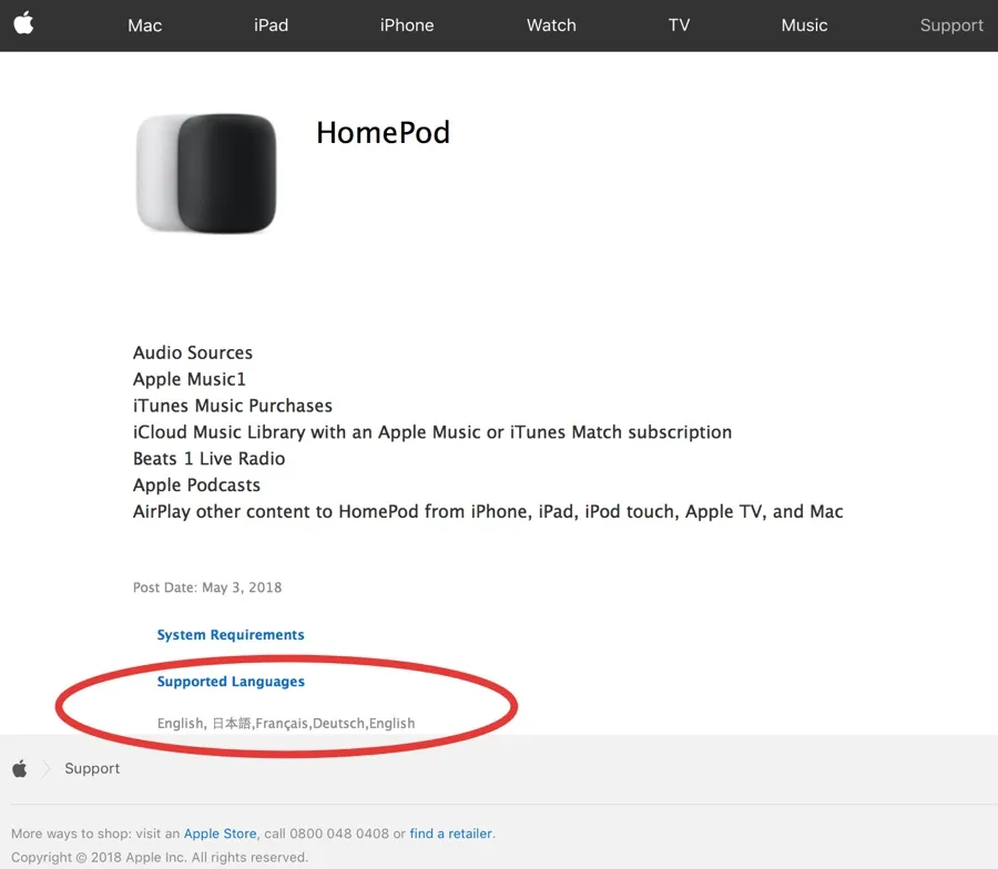 homepod francia, germania e giappone, foto documento supporto apple HomePod