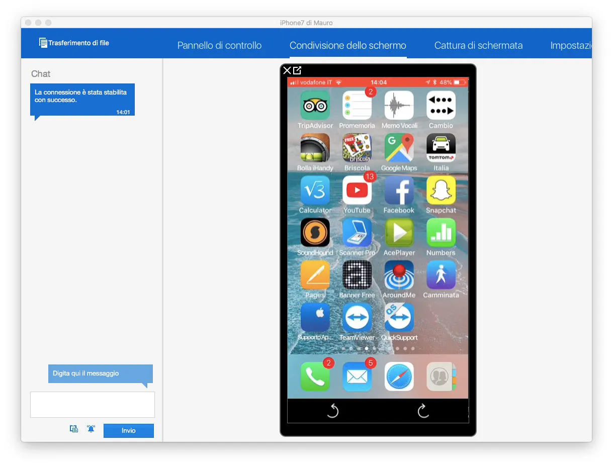 Un iPhone in remoto visto dal Mac