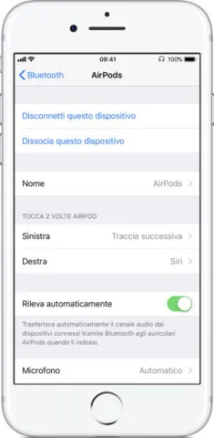 Apple AirPods schermata preferenze