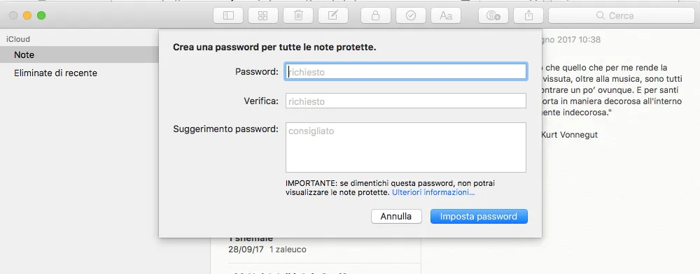 Proteggere le Note sul Mac