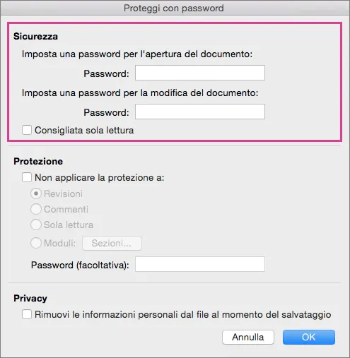 Proteggere file Word 2016