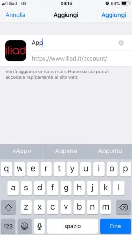 App iliad iPhone non c’è, come creare la scorciatoia all’Area Personale