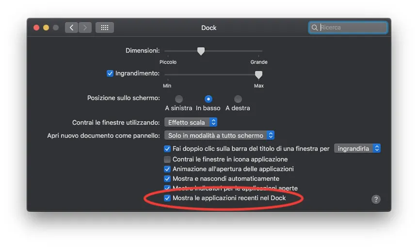 Dieci segreti di macOS Mojave Applicazioni recenti nel Dock