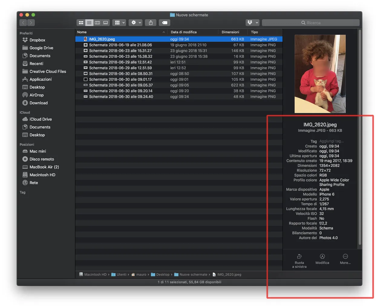 Dieci segreti di macOS Mojave Metadati dal Finder