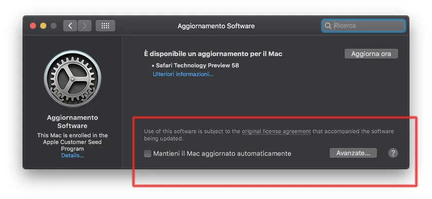 macOS 10.14 Mojave aggiornamento software