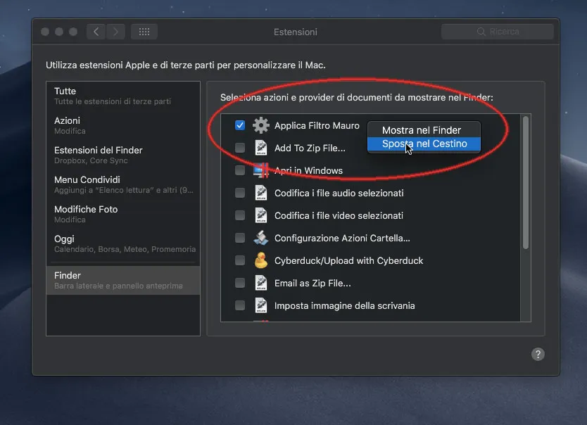 Undici segreti di macOS Mojave Sposta azione nel Cestino