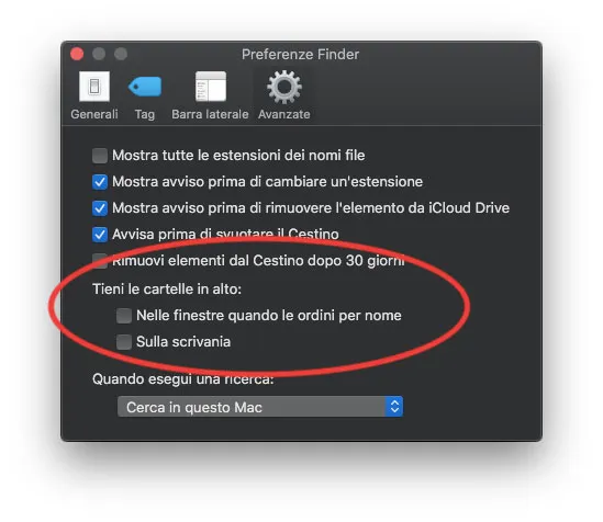 Dieci segreti di macOS Mojave Tieni cartelle in alto
