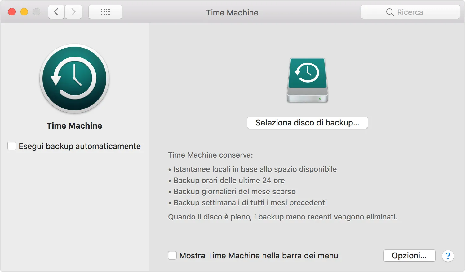 Preferenze Time Machine