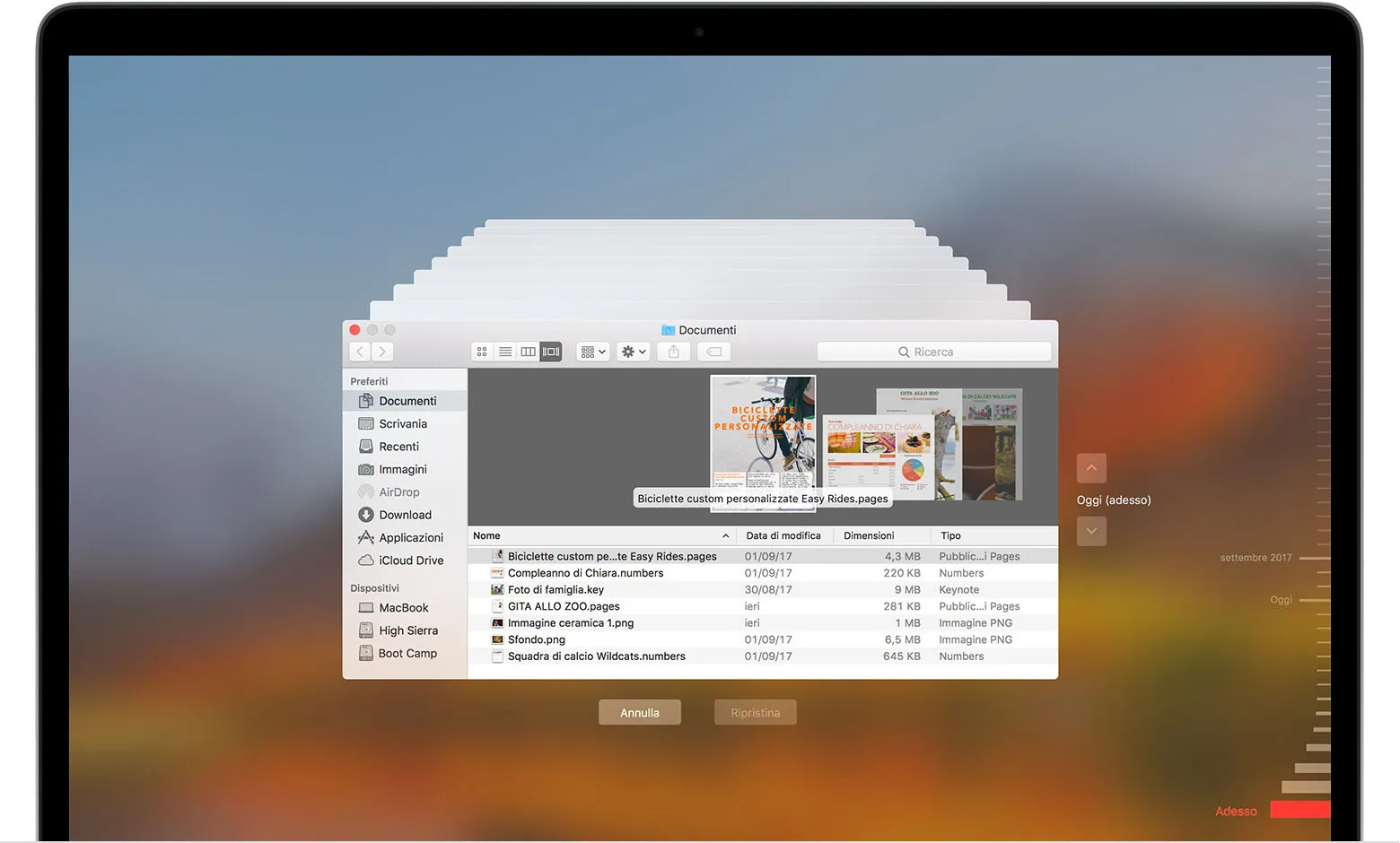 Ripristino di un file da un backup con Time Machine