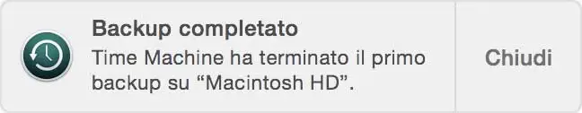 Notifica completamento backup con Time Machine