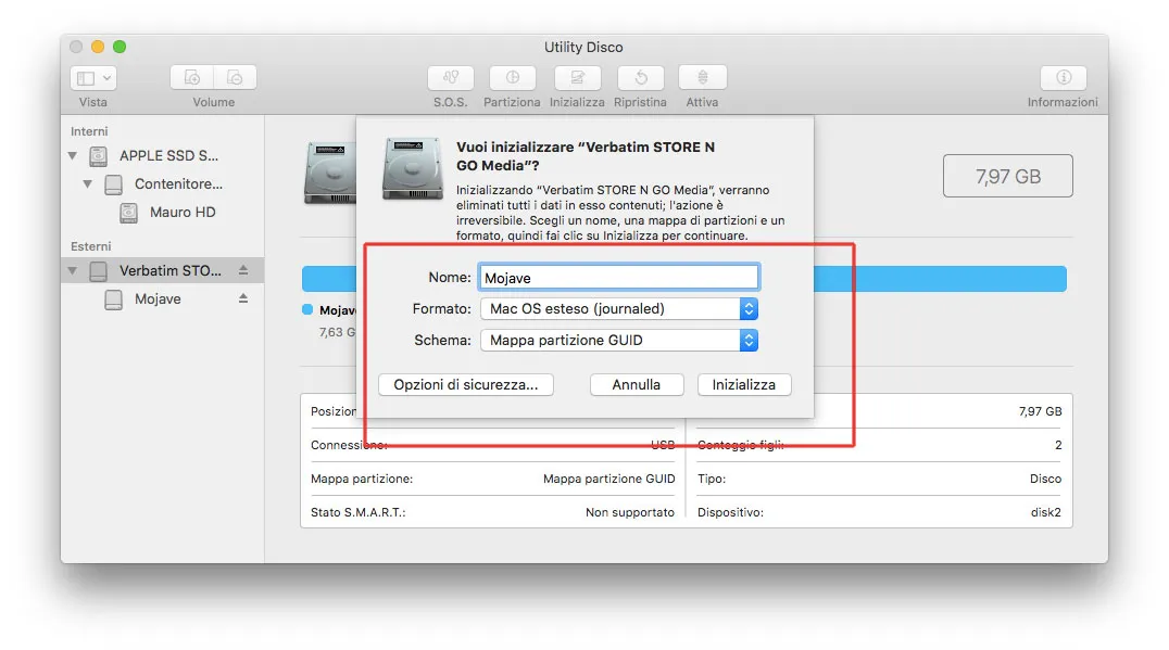 Inizializzare chiavetta per Mojave