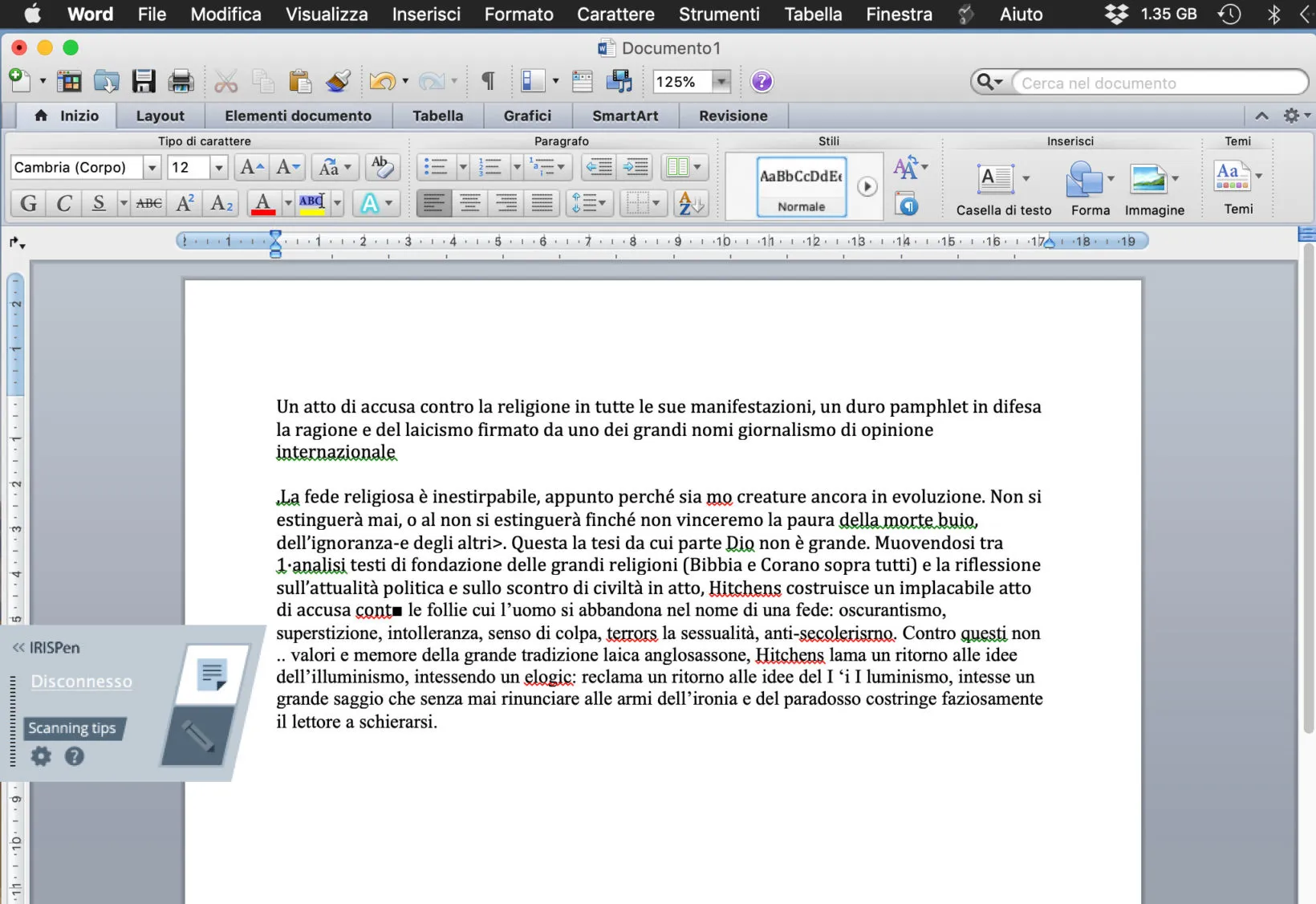Recensione IRISPen Air 7, evidenziatore digitale che trascrive, legge e traduce i testi Il testo ottenuto scansionando la quarta di copertina del libro nella foto precedente