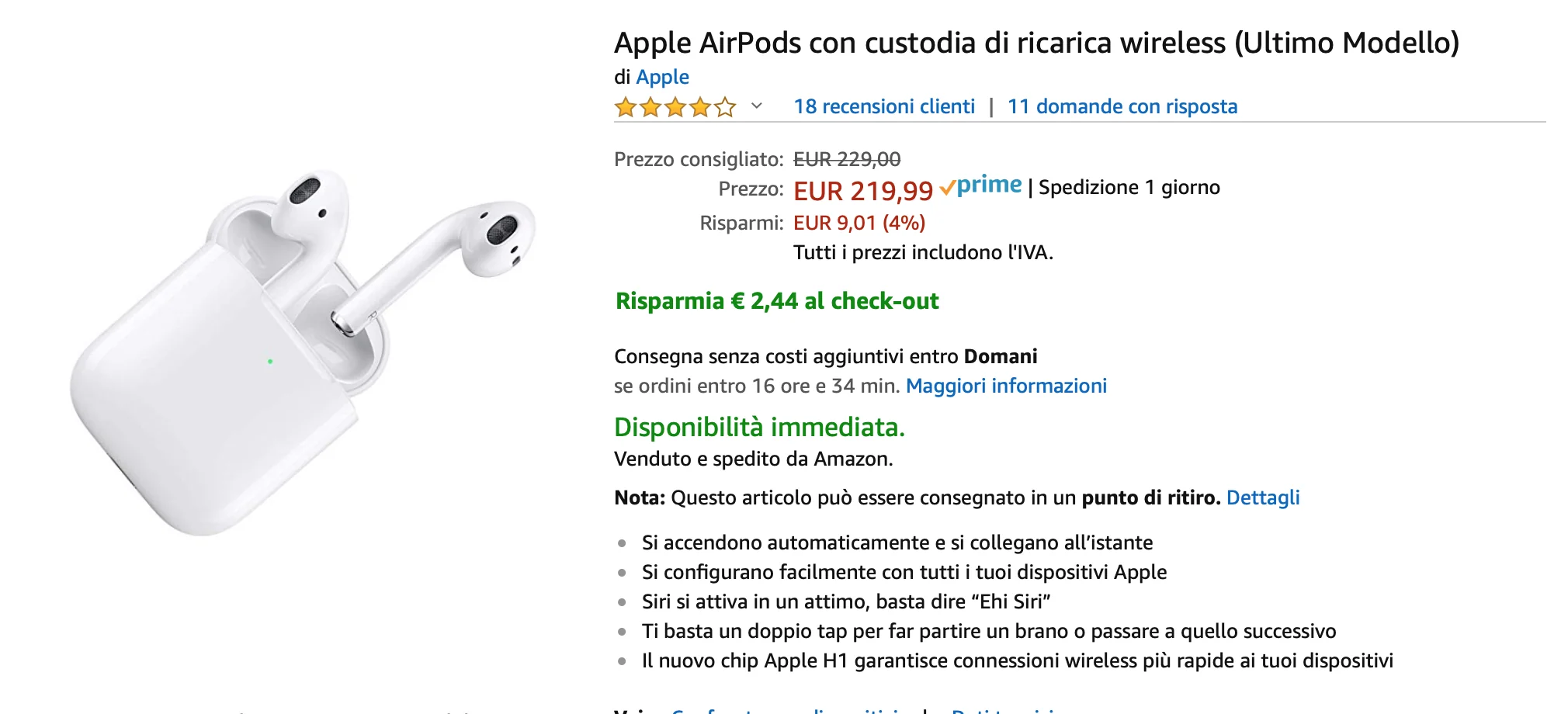 Airpods 2 con custodia di ricarica wireless scontate su Amazon Airpods 2 con custodia di ricarica wireless scontate su Amazon